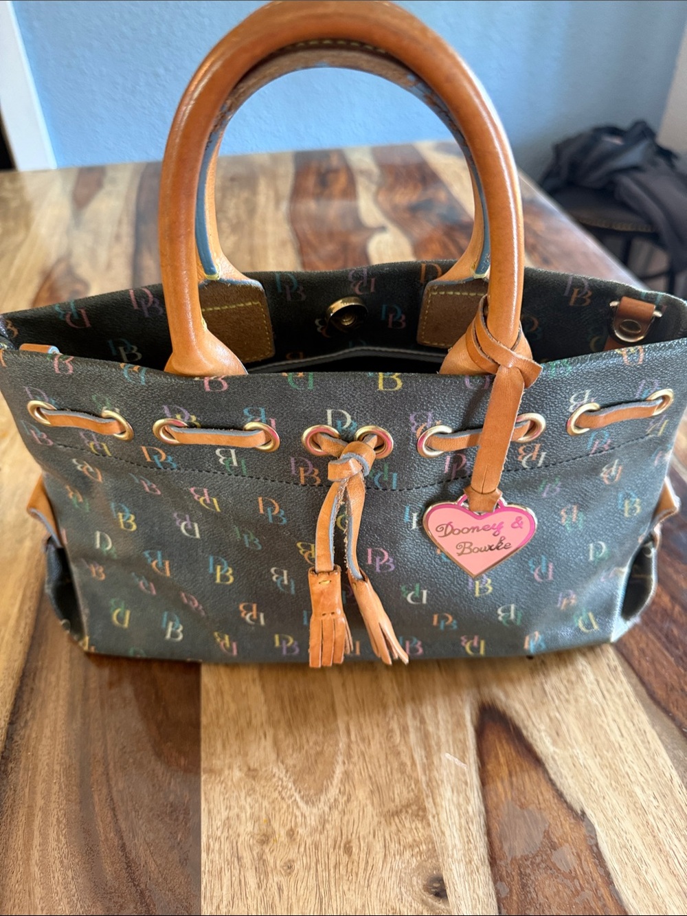 Dooney & Bourke Brown Multicolor Monogram Satchel with Leather Trim